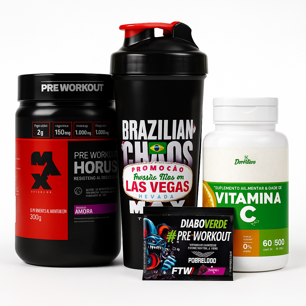 Combo Pre entreno HORUS de MaxTitanium + Shaker de regalo + Vitamina C+Zinco + Pre entreno adicionales