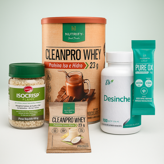 Proteína Nutrify CLEAN PRO WHEY ISO-Hidro + Desinche + Isocrips + 1 Sachet 30g de CLEAN PRO WHEY  y 1 Sachet Pure OX